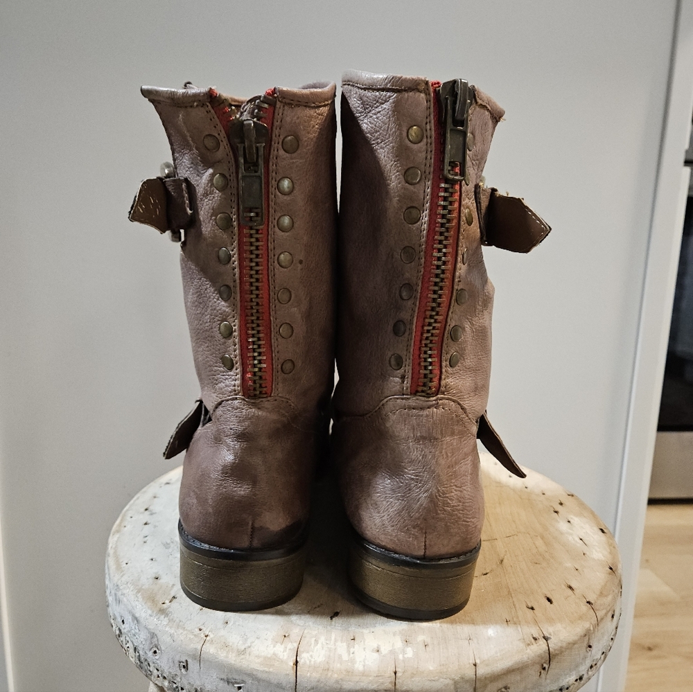 Steve Madden Temmpt Slouchy Leather Moto Combat Boots Tan 9.5 - Picture 2 of 7